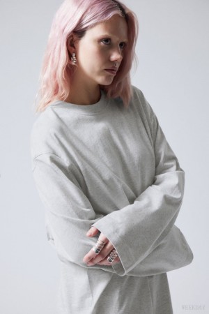 Weekday Soft Oversized Long Sleeve Top トップス レディース ライトグレー Japan | W0G-9985