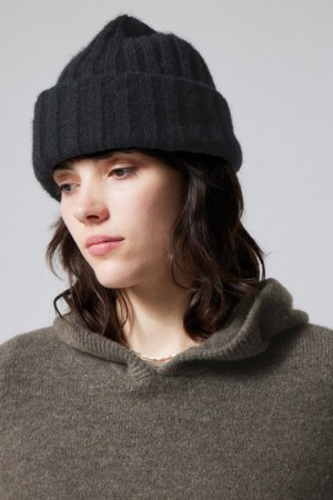 Weekday Soft リブ付き Beanie ハット レディース 黒 Japan | J6N-0250