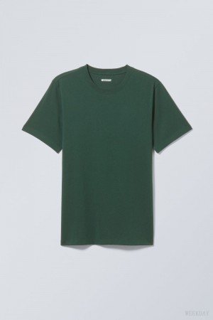 Weekday Standard Midweight T-shirt Tシャツ メンズ 暗緑 Japan | H4Z-7012