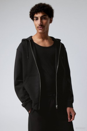 Weekday Standard Midweight Zip Hoodie パーカー メンズ 黒 Japan | K7I-3297