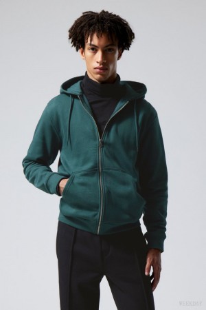 Weekday Standard Midweight Zip Hoodie パーカー メンズ 緑 Japan | B5Y-2642