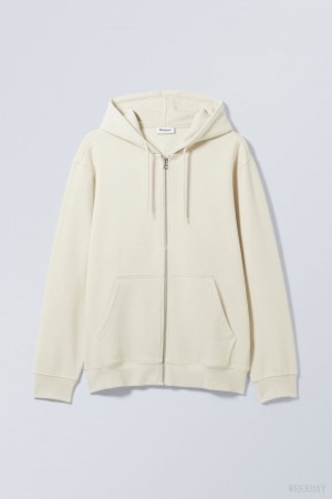 Weekday Standard Midweight Zip Hoodie パーカー メンズ Ecru Japan | H9Y-1686