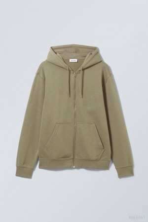 Weekday Standard Midweight Zip Hoodie パーカー メンズ カーキ Japan | O1W-9231