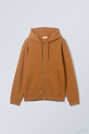 Weekday Standard Midweight Zip Hoodie パーカー メンズ ブラウン Japan | W5F-9903