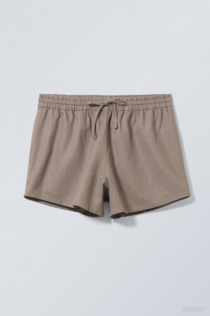 Weekday Tyler Linen Blend Shorts ショートパンツ レディース Dusty Mole Japan | F3O-9724