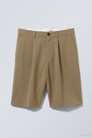 Weekday Uno Oversized Suit Shorts ショートパンツ メンズ カーキ Japan | M9V-0198