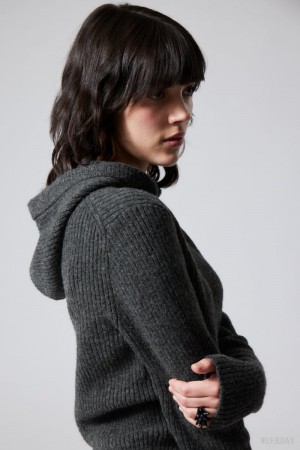 Weekday Zuri Knit Hoodie セーター レディース 暗グレー Japan | R0N-7375