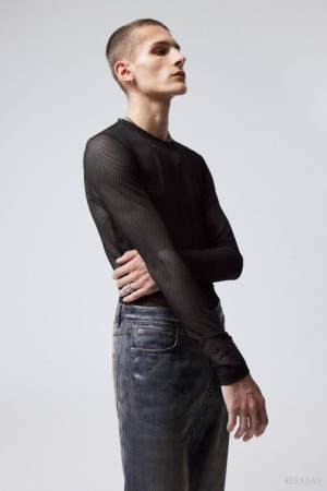 Weekday スポーティな Mesh Long Sleeved T-shirt Tシャツ メンズ 黒 Japan | Y6M-0743