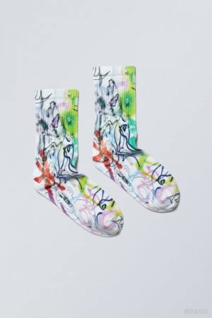 Weekday 運動 Printed Socks ソックス レディース Messy Doodle Japan | C3I-6275