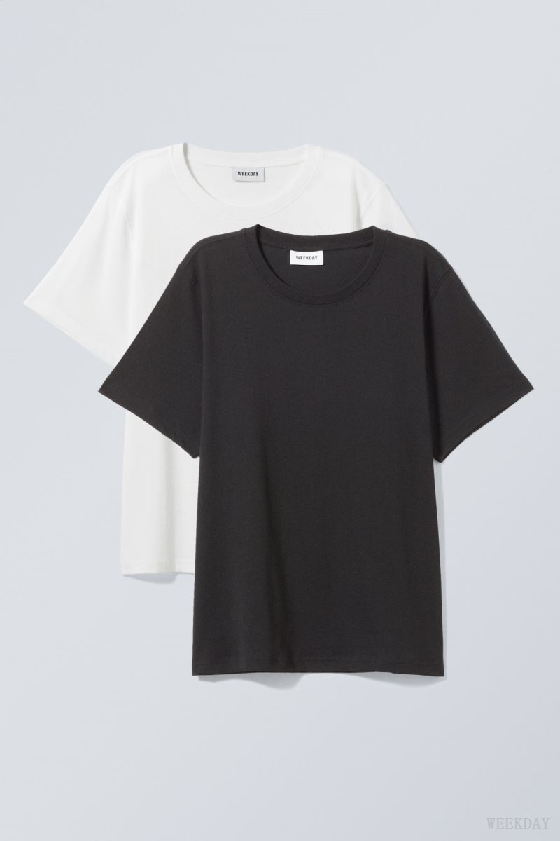 Weekday 2-pack Essence Standard T-Shirt Tシャツ レディース 黒 白 Japan | H9T-5509