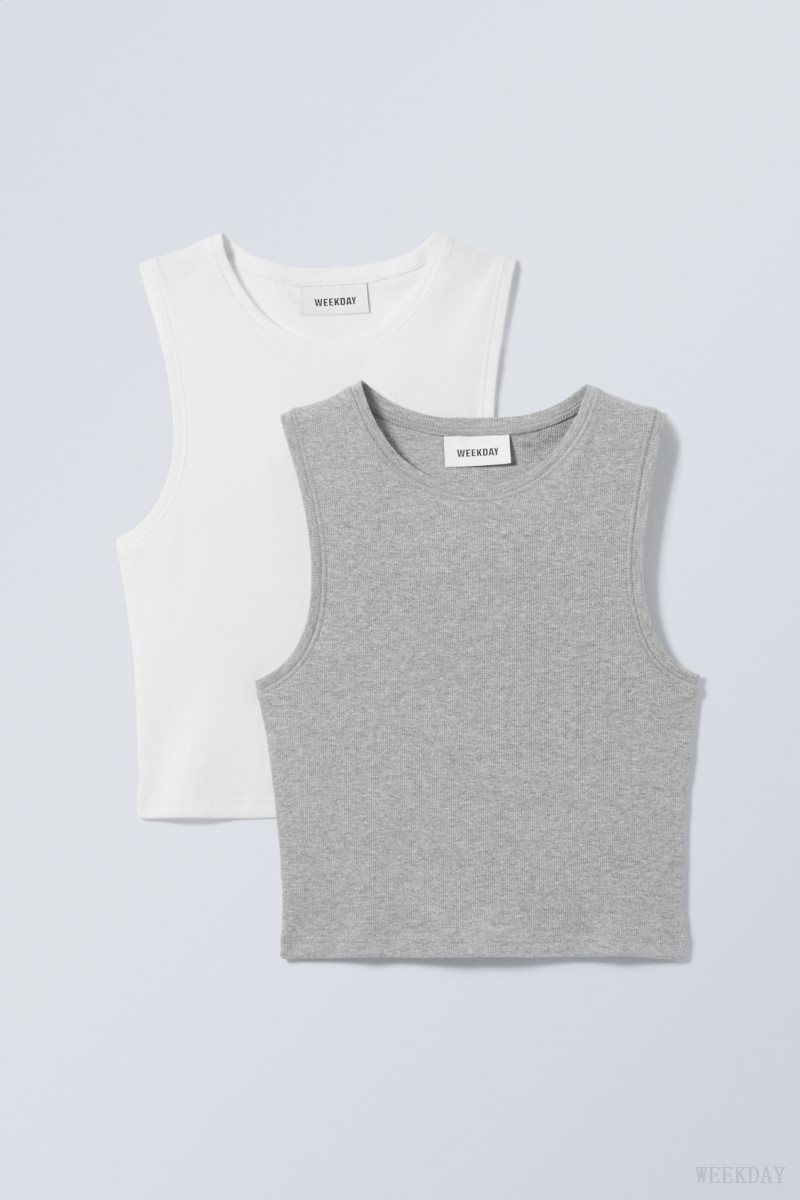 Weekday 2-pack Pure Crop Tank Top タンクトップ レディース グレー 白 Japan | F5N-6537