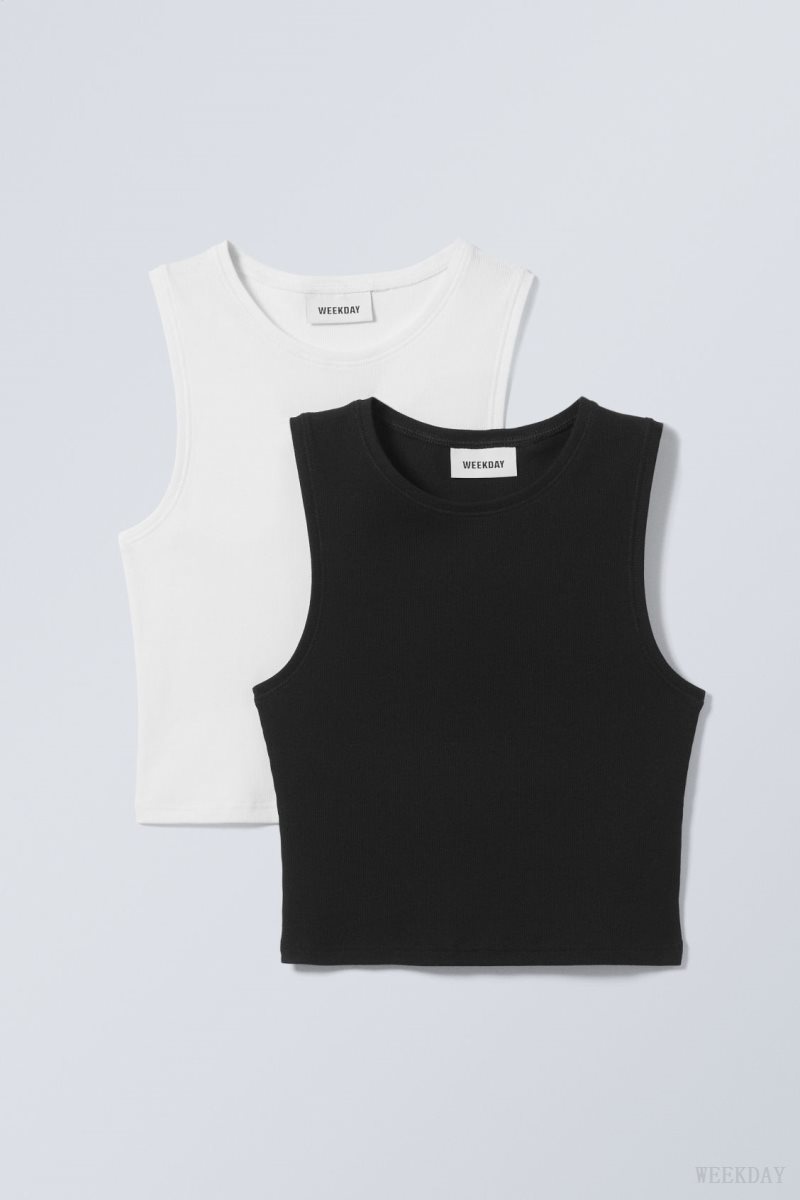 Weekday 2-pack Pure Crop Tank Top タンクトップ レディース 黒 白 Japan | Q8R-4855