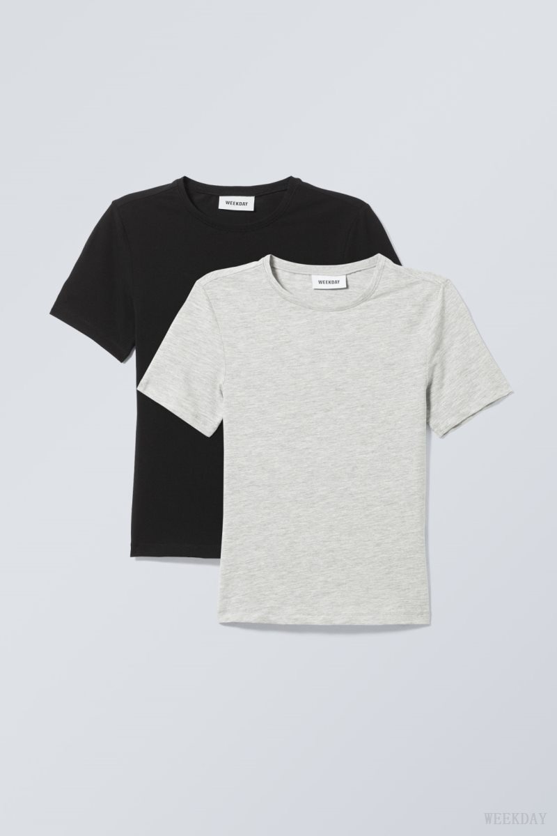 Weekday 2-pack Slim Fitted T-shirt Tシャツ レディース 黒 Japan | R2B-9486