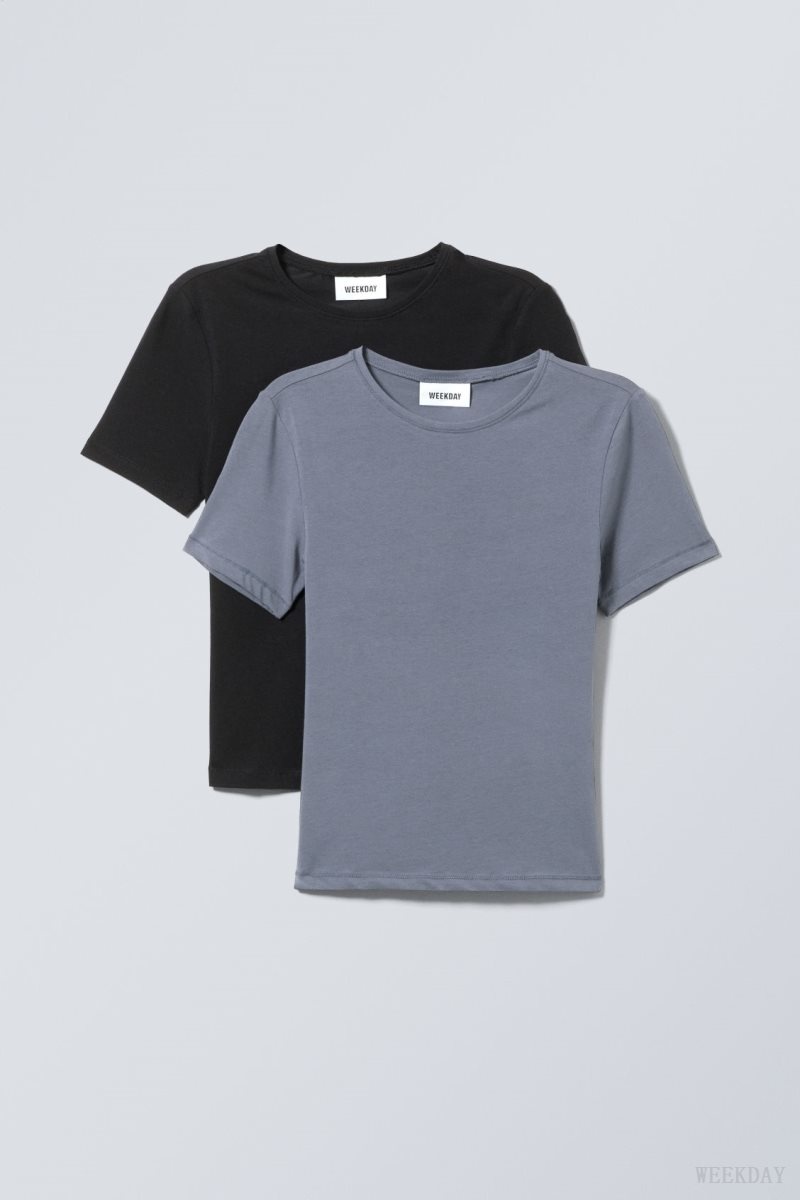 Weekday 2-pack Slim Fitted T-shirt Tシャツ レディース 黒 Japan | Z6Q-3936