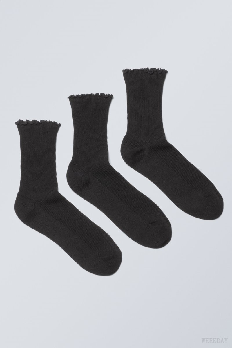 Weekday 3-pack Frill Edge Socks ソックス レディース 黒 Japan | C0H-7669