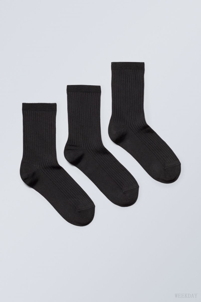 Weekday 3-pack Lova Shiny Socks ソックス レディース 黒 Japan | I3F-6846