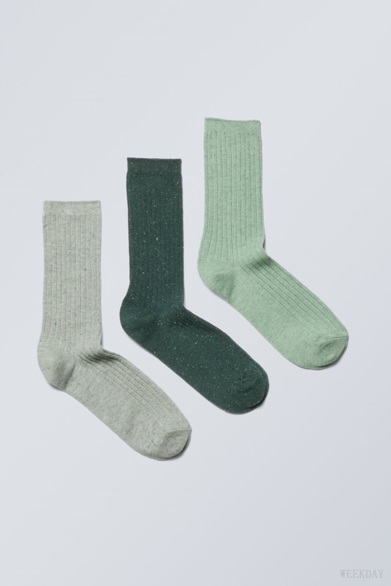 Weekday 3-pack Rib Neps Socks ソックス メンズ 緑 Japan | B8F-0926