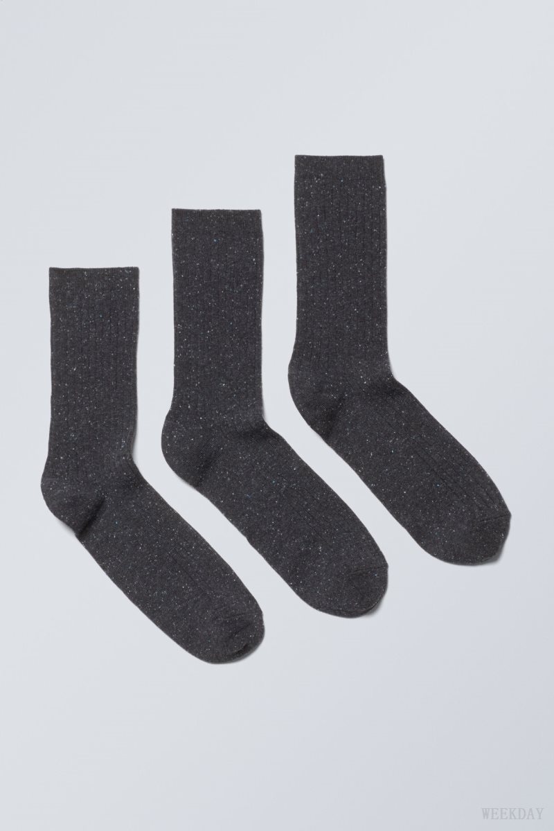 Weekday 3-pack Rib Neps Socks ソックス メンズ 黒 Japan | C3I-6294