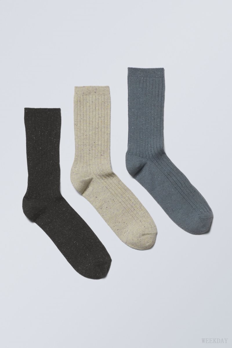 Weekday 3-pack Rib Neps Socks ソックス メンズ 黒 ベージュ 青 Japan | G4T-1297