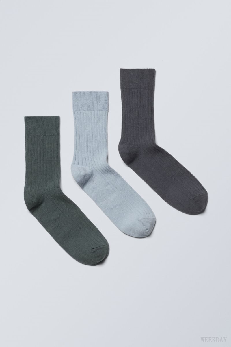 Weekday 3-pack Selma Socks ソックス レディース 青 黒 Japan | L4B-0462