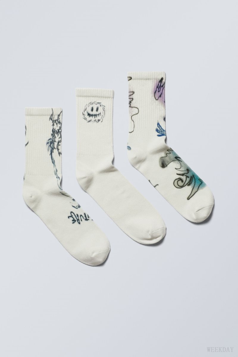 Weekday 3-pack 運動 グラフィック Socks ソックス メンズ Graphic Mix Japan | P8Y-8535