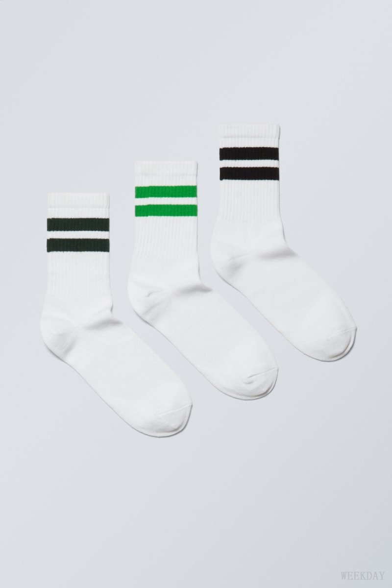 Weekday 3-pack ストライプ 運動 Socks ソックス メンズ 緑 黒 Japan | H0X-1739