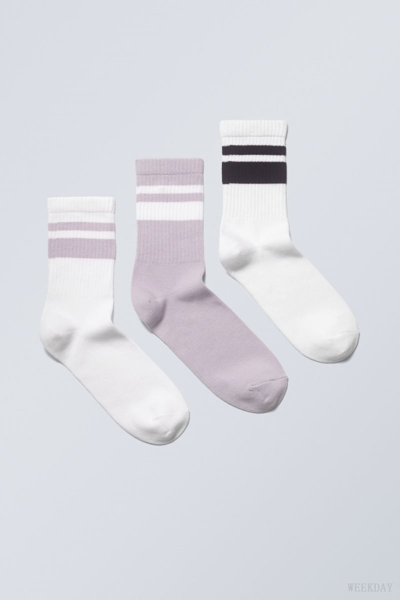 Weekday 3-pack ストライプ 運動 Socks ソックス メンズ 紫 黒 Japan | S7M-9508