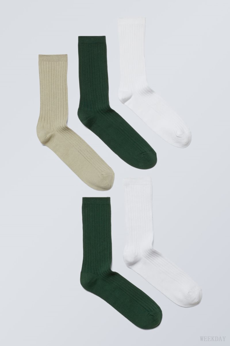 Weekday 5-pack Rib Socks ソックス メンズ 緑 Japan | C5L-6606