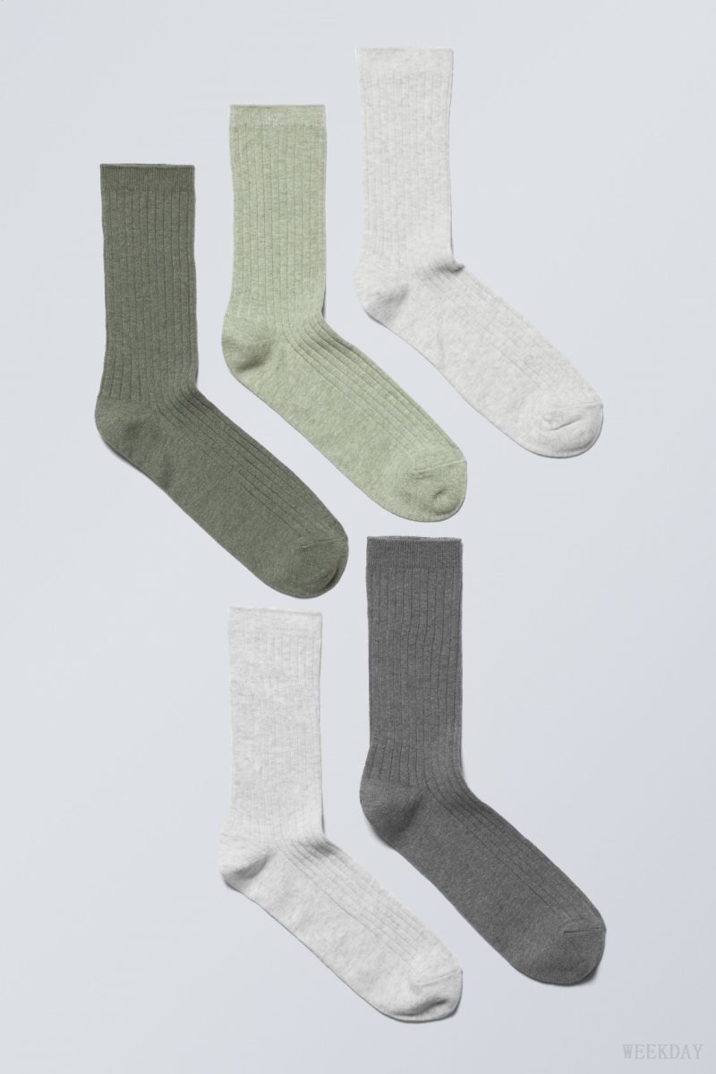 Weekday 5-pack Rib Socks ソックス メンズ 緑 Japan | K5J-2269