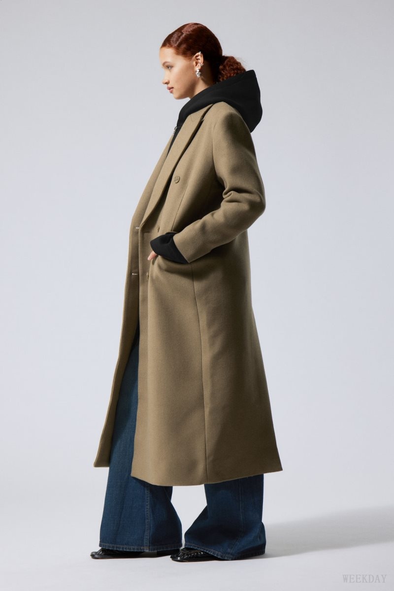 Weekday Alex Oversized ウール Blend Coat コート レディース Dusty Mole Japan | I2Z-9469