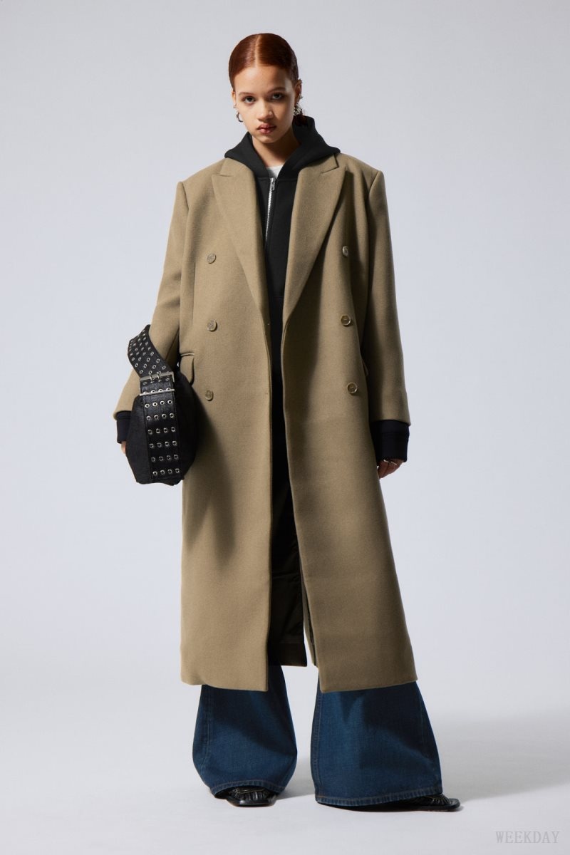 Weekday Alex Oversized ウール Blend Coat コート レディース Dusty Mole Japan | I2Z-9469