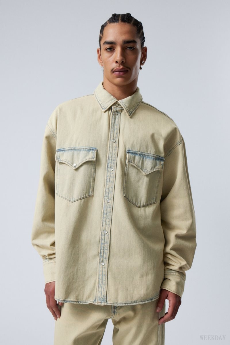 Weekday Ash Longsleeve Denim Shirt シャツ メンズ Sunbleached Japan | Y4V-3595