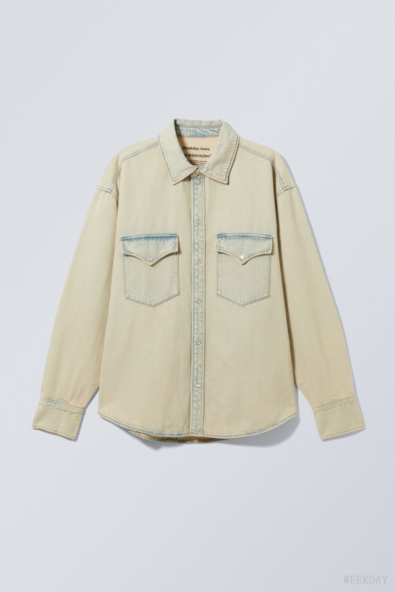 Weekday Ash Longsleeve Denim Shirt シャツ メンズ Sunbleached Japan | Y4V-3595