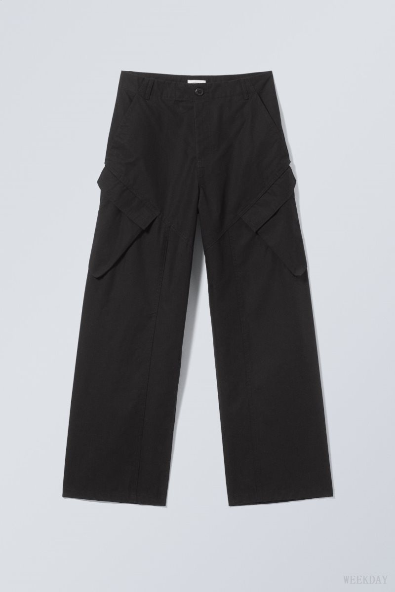 Weekday Astro Loose Asymmetric Cargo Trousers ズボン メンズ 黒 Japan | L1E-2232