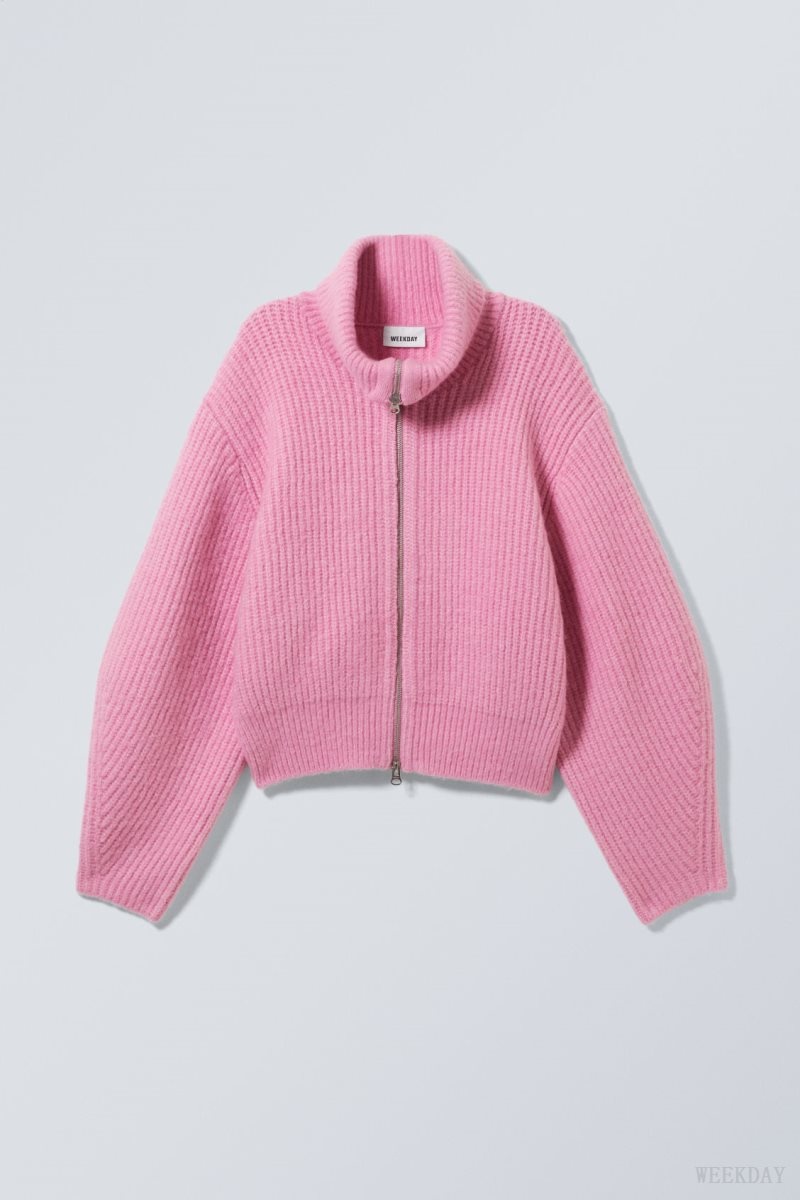 Weekday Bea Zip Cardigan セーター レディース ライトピンク Japan | X6G-6204