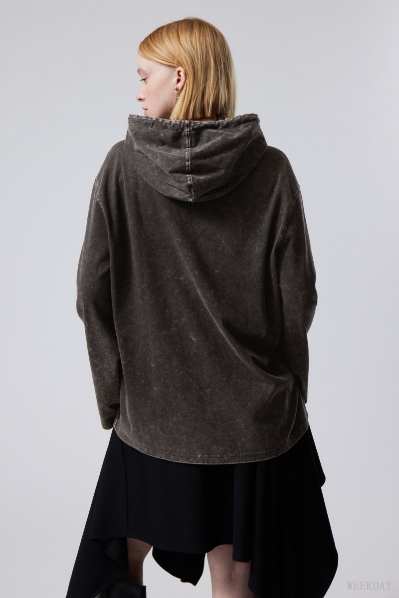 Weekday Bleached wash hoodie パーカー レディース 黒 Japan | T1Y-4710