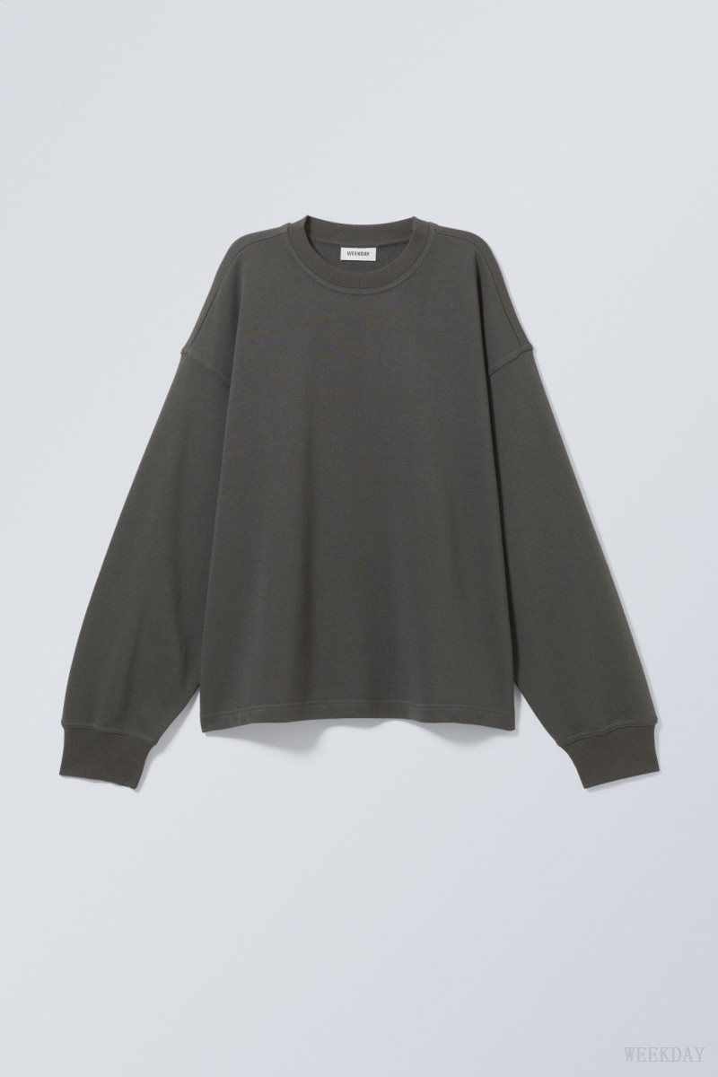 Weekday Boxy Crew Neck Sweatshirt スウェットシャツ レディース 黒 Japan | Y9G-5575