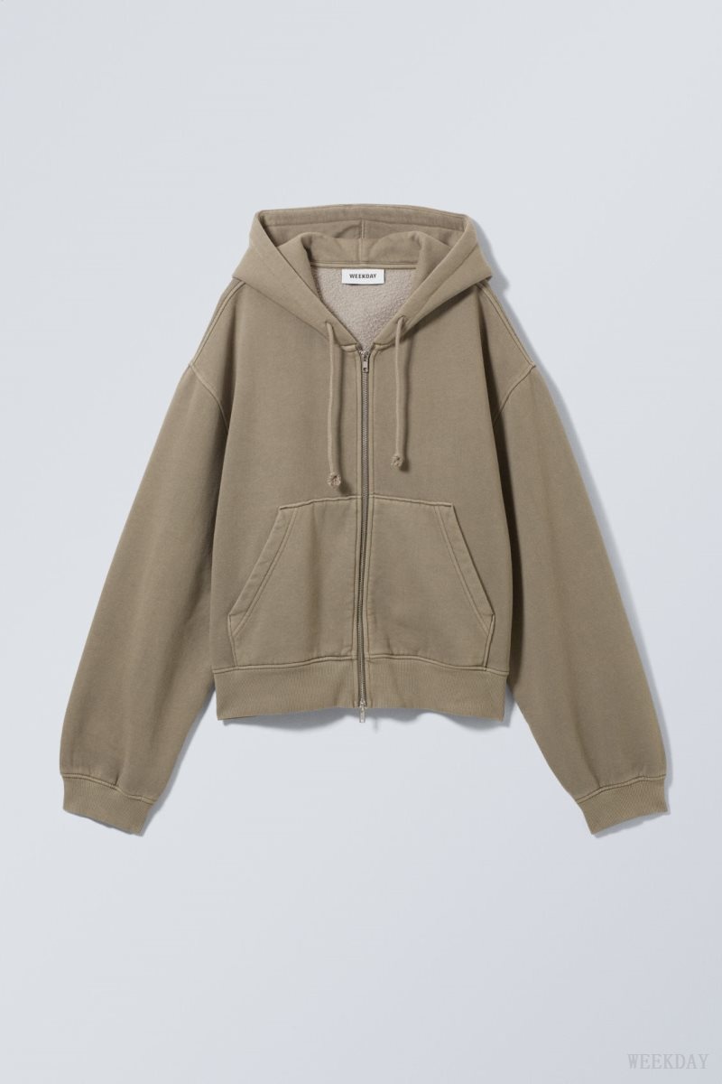 Weekday Boxy Heavyweight Zip Hoodie パーカー レディース Dusty Mole Japan | X3N-4048