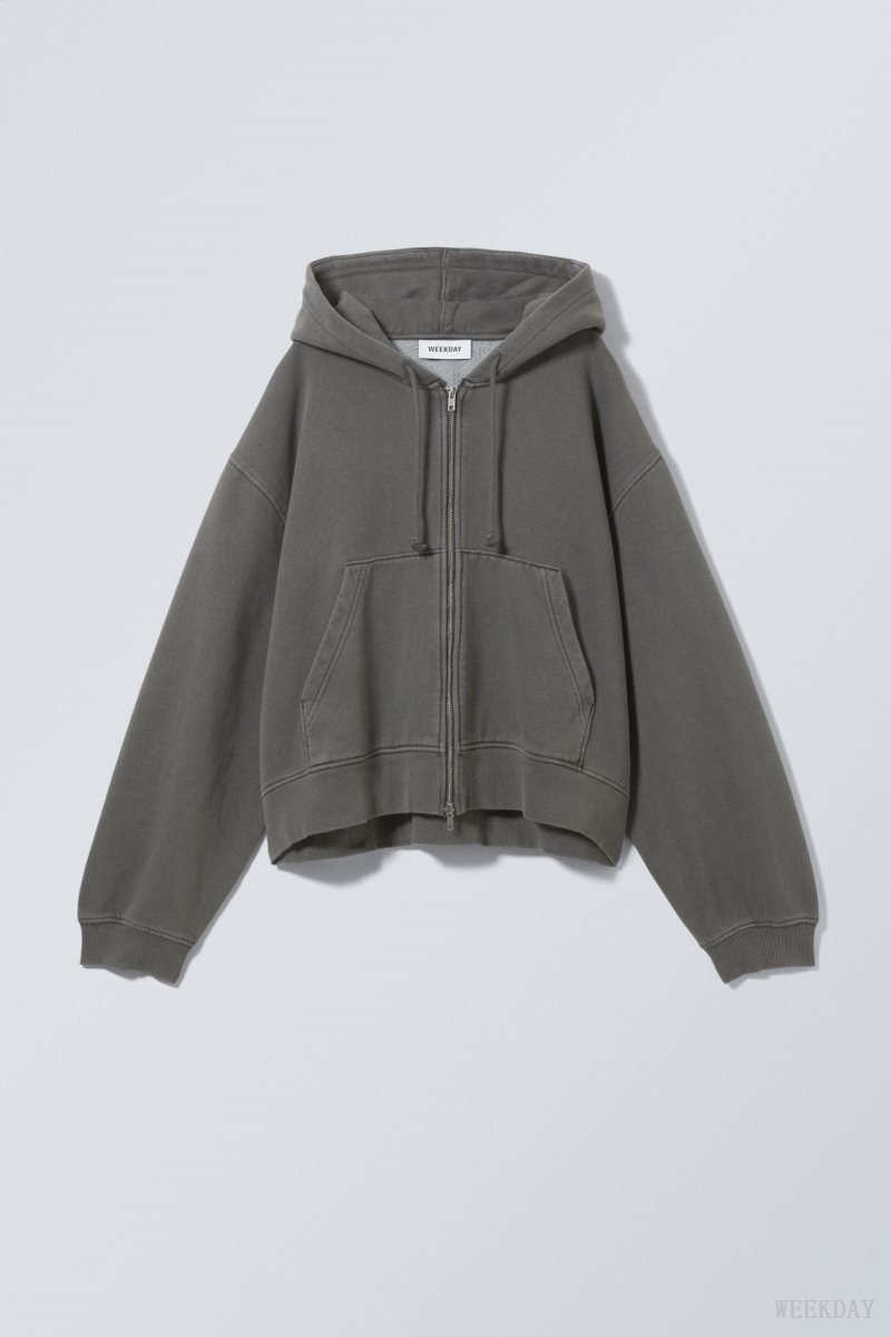 Weekday Boxy Heavyweight Zip Hoodie パーカー レディース 暗グレー Japan | H2S-2421