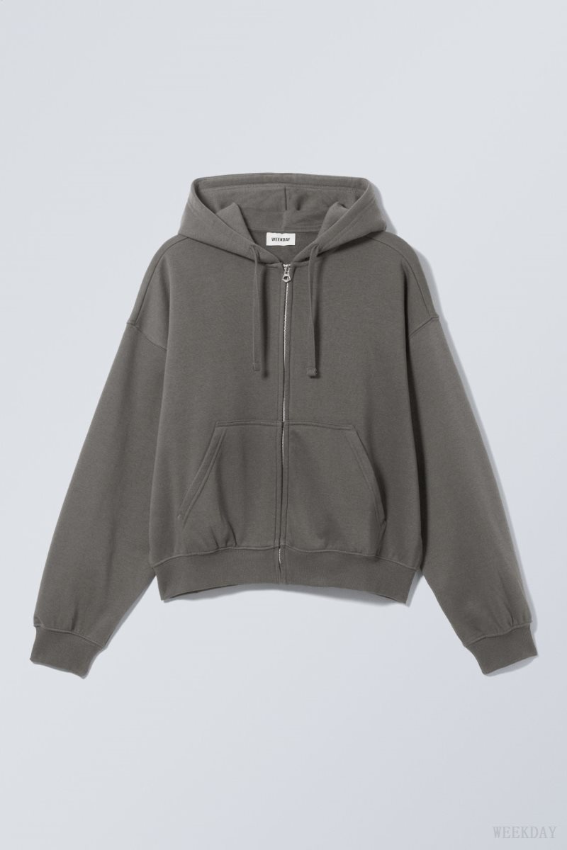 Weekday Boxy Midweight Zip Hoodie パーカー メンズ グレー Japan | D6A-8207