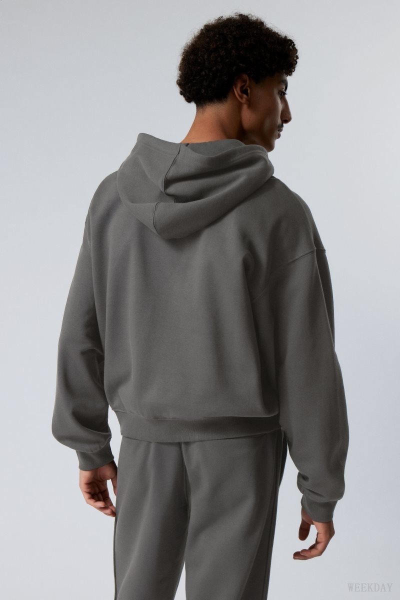 Weekday Boxy Midweight Zip Hoodie パーカー メンズ グレー Japan | D6A-8207