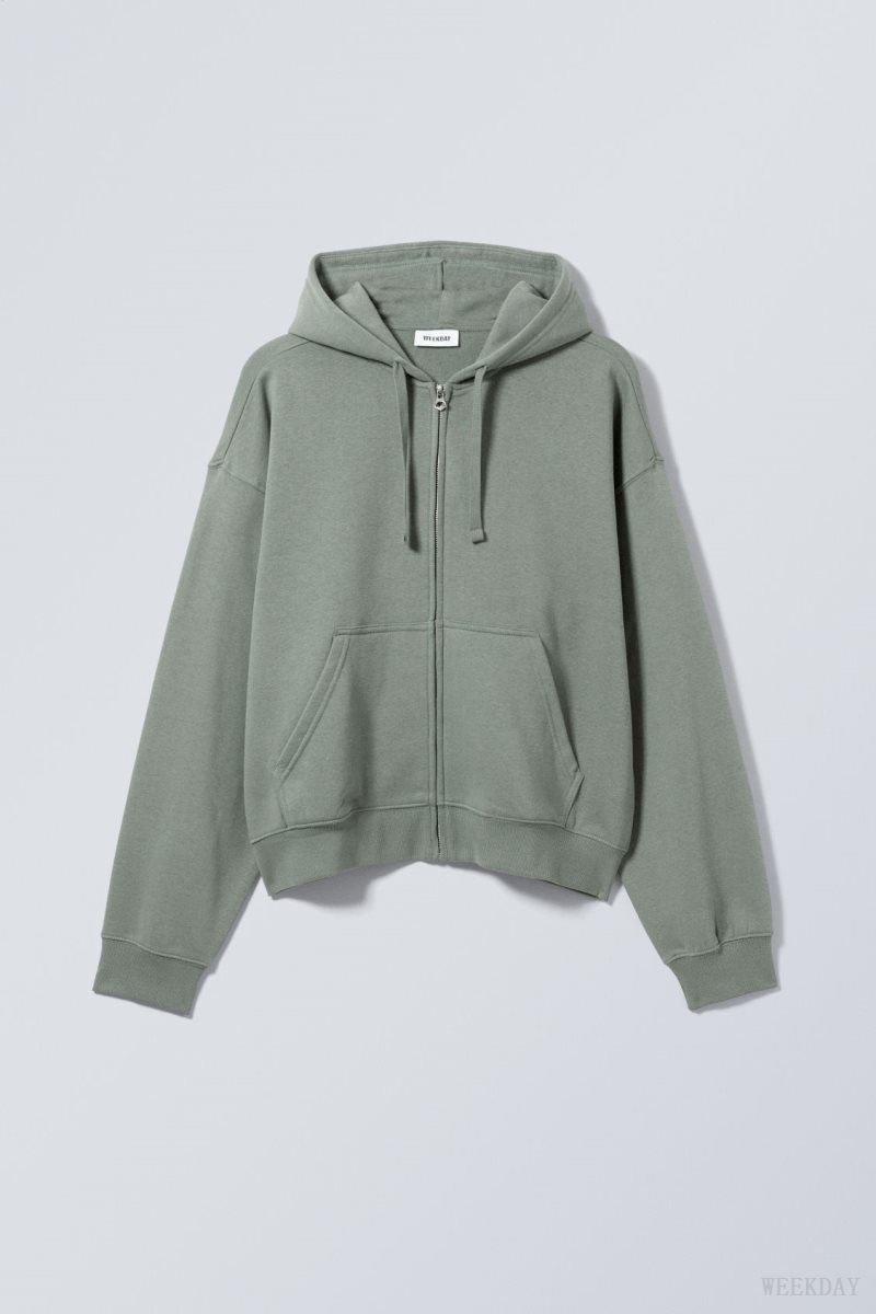 Weekday Boxy Midweight Zip Hoodie パーカー メンズ グレー Japan | N2M-3464