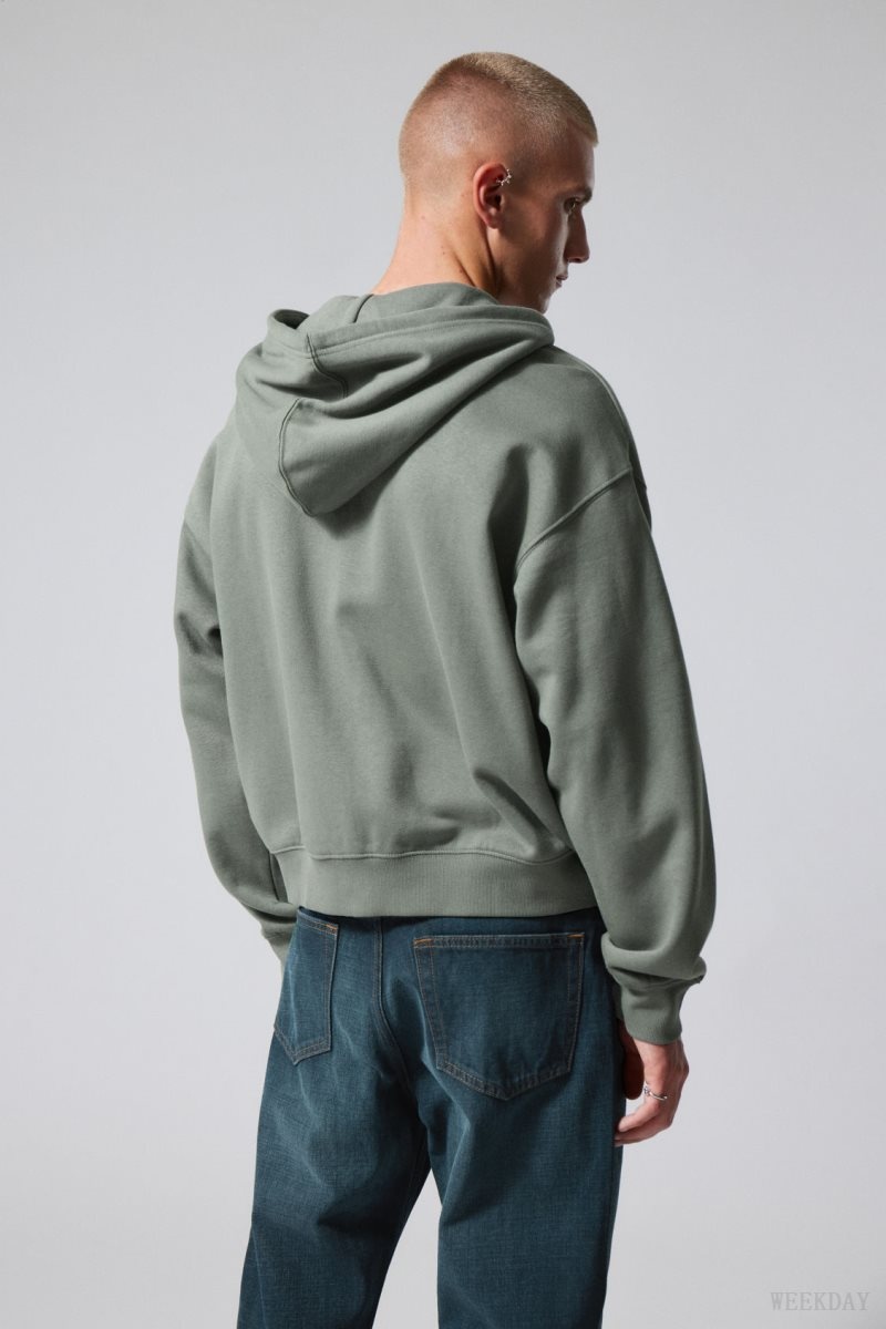 Weekday Boxy Midweight Zip Hoodie パーカー メンズ グレー Japan | N2M-3464