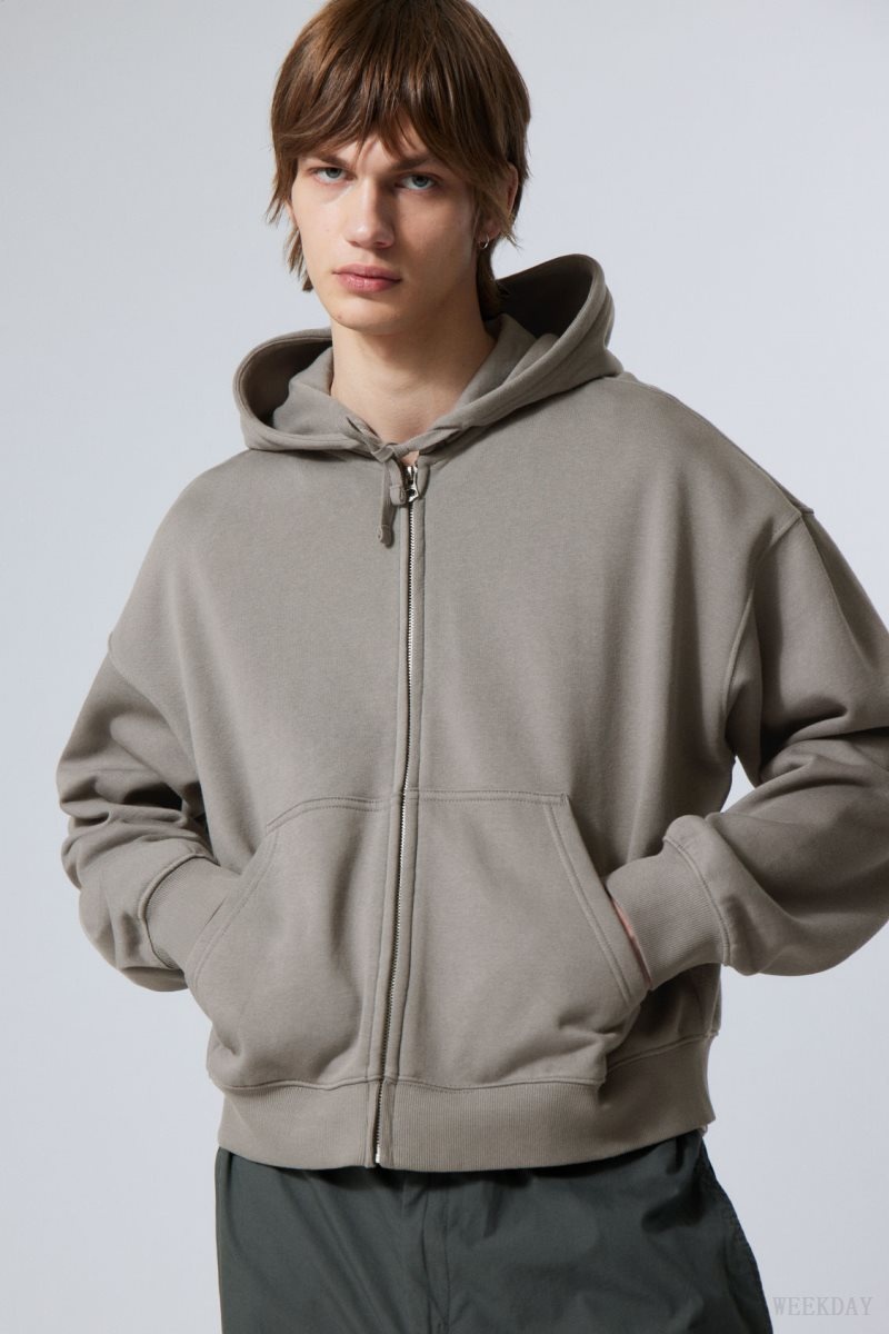 Weekday Boxy Midweight Zip Hoodie パーカー メンズ グレー Japan | P1O-2242