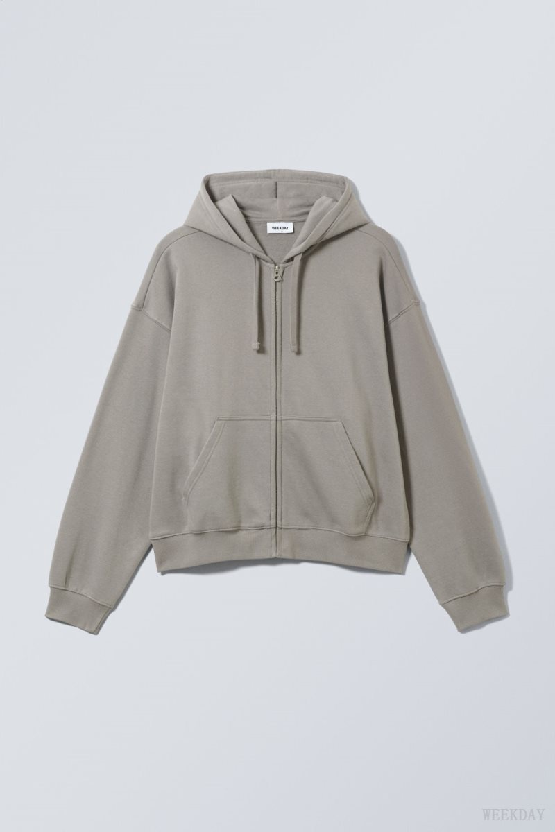 Weekday Boxy Midweight Zip Hoodie パーカー メンズ グレー Japan | P1O-2242