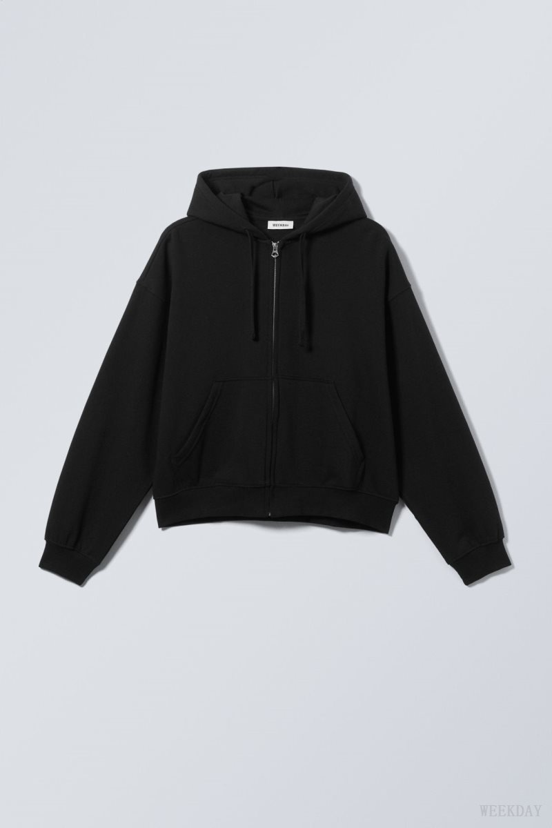 Weekday Boxy Midweight Zip Hoodie パーカー メンズ 黒 Japan | Q3K-1528