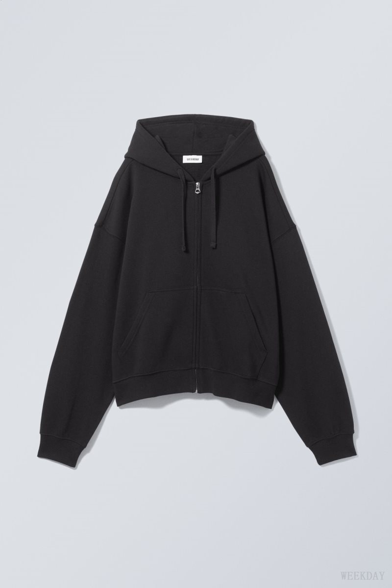 Weekday Boxy Midweight Zip Hoodie パーカー メンズ 黒 Japan | X8V-3953