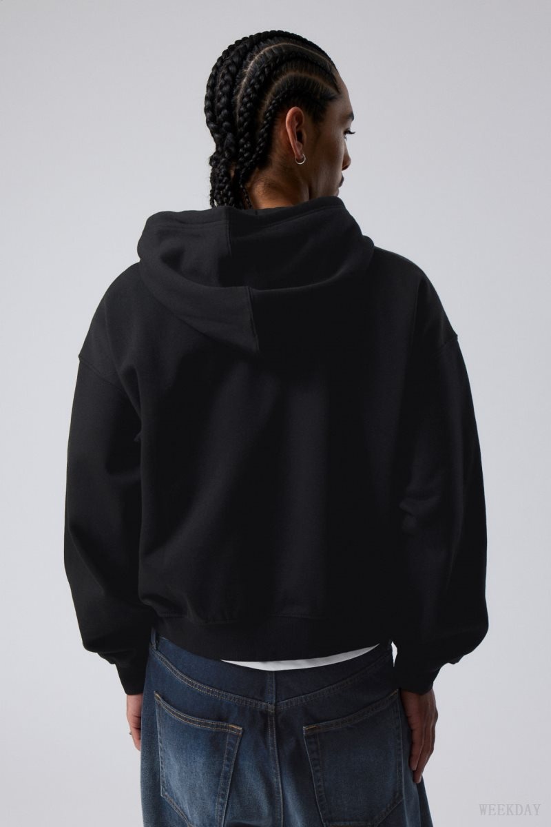 Weekday Boxy Midweight Zip Hoodie パーカー メンズ 黒 Japan | X8V-3953