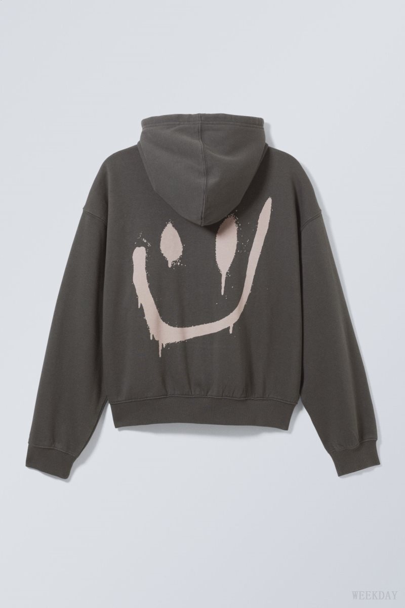 Weekday Boxy グラフィック Zip Hoodie パーカー メンズ Drippy Smiling Face Japan | C0N-2457