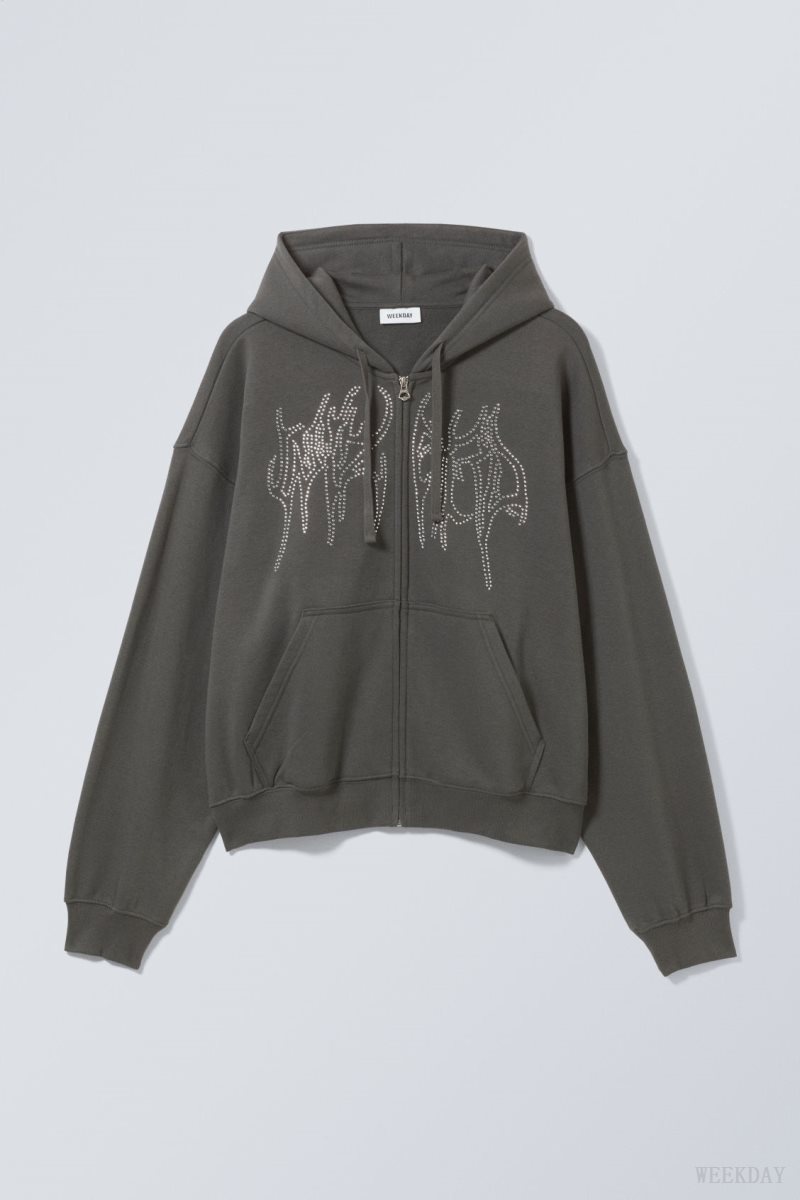 Weekday Boxy グラフィック Zip Hoodie パーカー メンズ Wizard Rhinestones Japan | K6B-9090